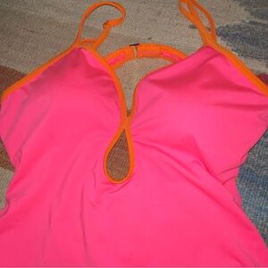NEW Kate Spade One Piece Swimsuit Radiant Pink Orange Low Back Keyhole Size XL